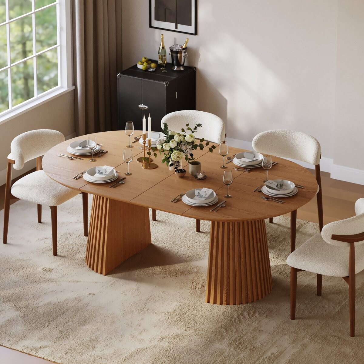 The Thornbury extended to a 200cm oval, laid for six
